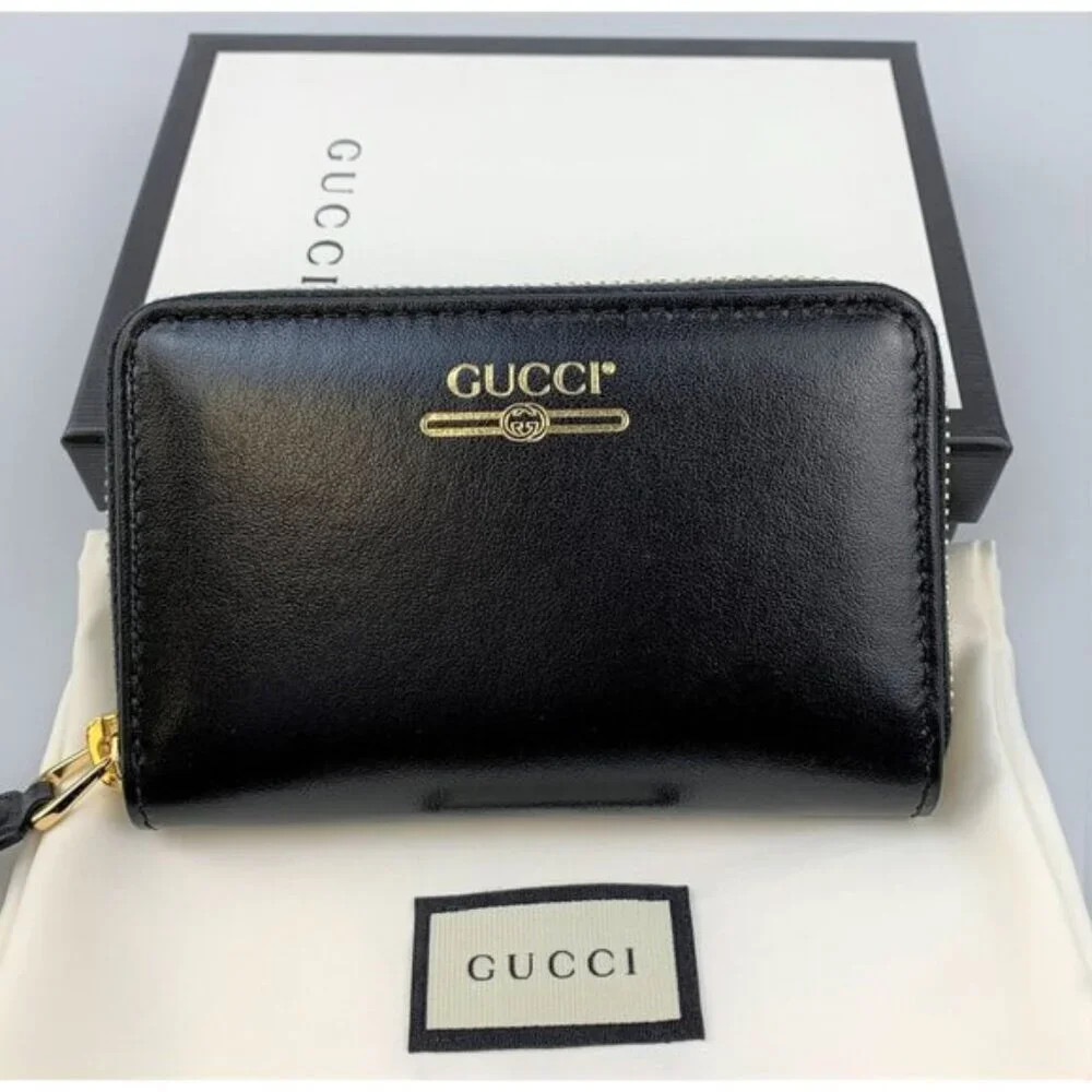 NIB Authentic Gucci zip card case wallet with gucci logo in black